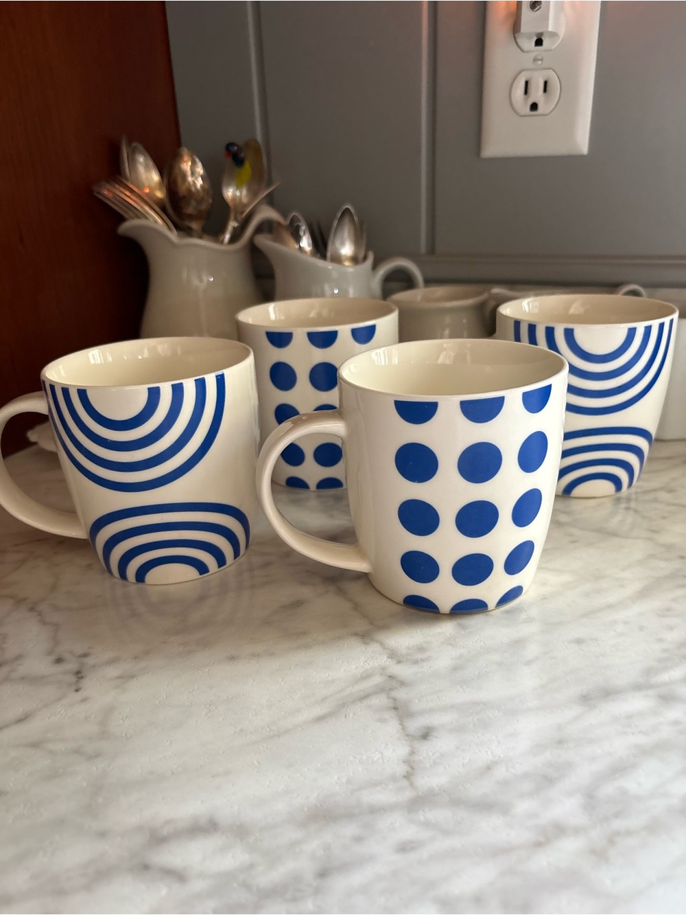 Gibson Home Blue & White Geometric Mug Set | Set of 4 | Modern Kitchen | Boho